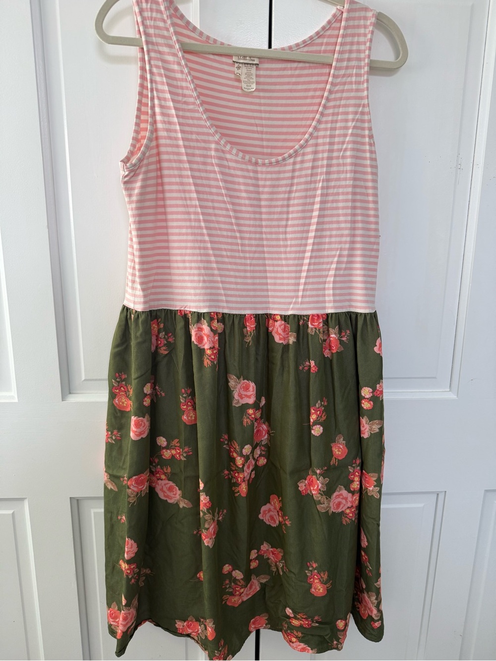 Matilda Jane Pink Striped Top with Olive Floral Skirt